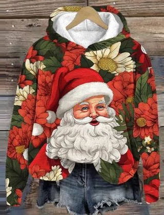 Belle | Relaxed Christmas Hoodie with Embroidered-Look Santa Print