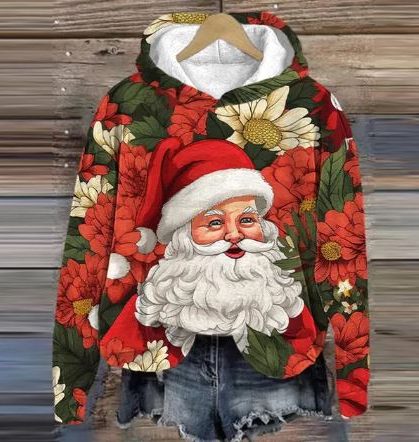 Belle | Relaxed Christmas Hoodie with Embroidered-Look Santa Print