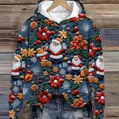 Belle | Relaxed Christmas Hoodie with Embroidered-Look Santa Print