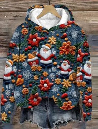 Belle | Relaxed Christmas Hoodie with Embroidered-Look Santa Print