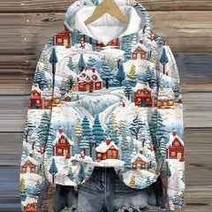 Belle | Relaxed Christmas Hoodie with Embroidered-Look Santa Print