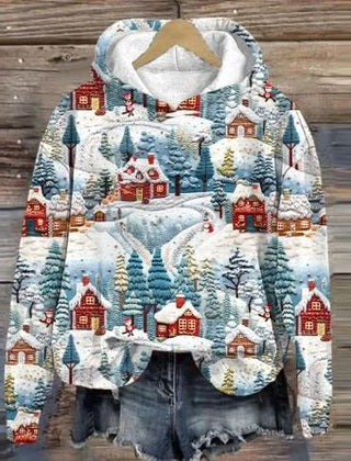 Belle | Relaxed Christmas Hoodie with Embroidered-Look Santa Print