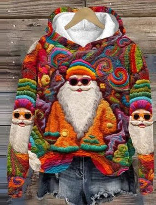 Belle | Relaxed Christmas Hoodie with Embroidered-Look Santa Print
