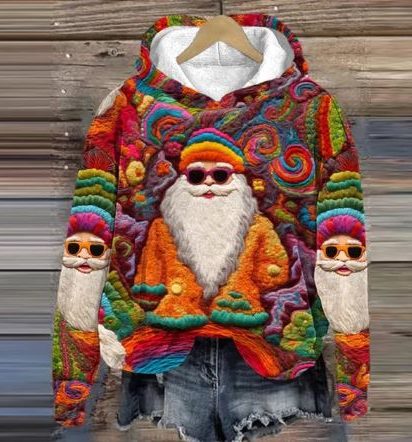 Belle | Relaxed Christmas Hoodie with Embroidered-Look Santa Print