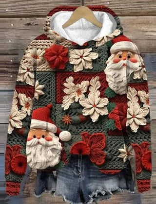 Belle | Relaxed Christmas Hoodie with Embroidered-Look Santa Print