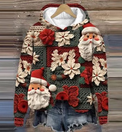 Belle | Relaxed Christmas Hoodie with Embroidered-Look Santa Print