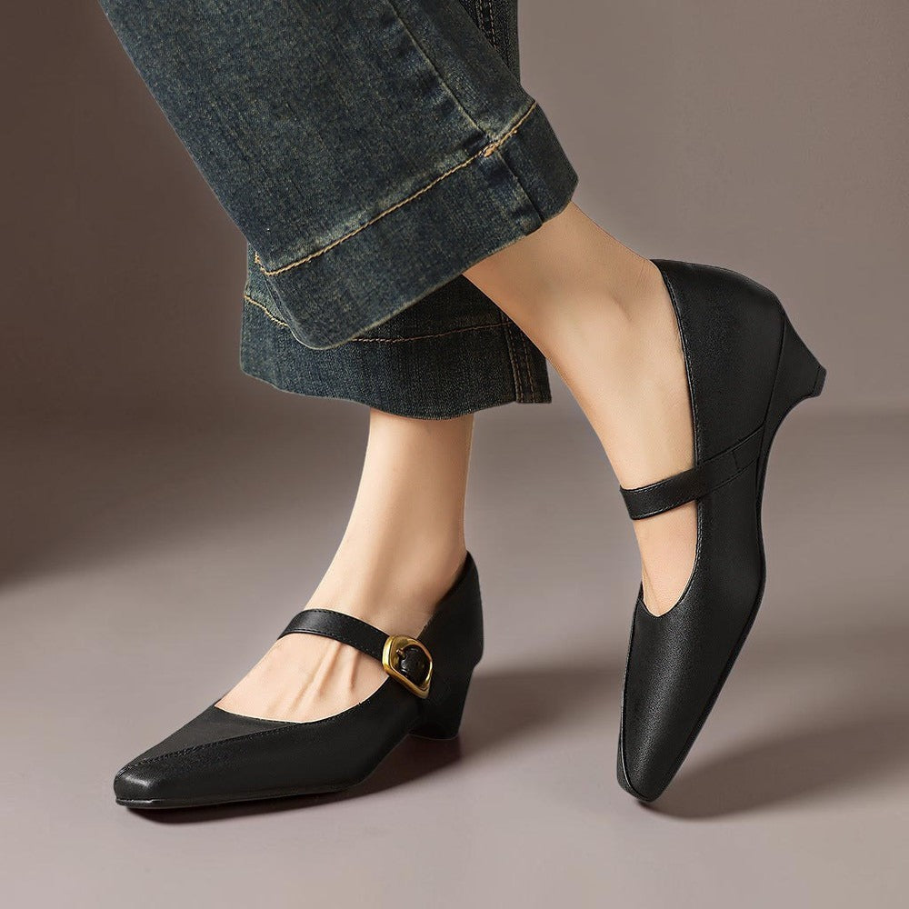 Daphne | Panelled Mary Jane Heels with Statement Buckle