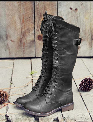 Marianne | Knee-High Lace-Up Boots with Buckle Detail