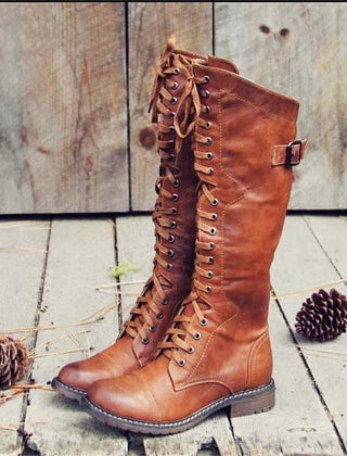 Marianne | Knee-High Lace-Up Boots with Buckle Detail