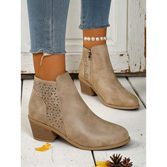 Martha | Perforated Ankle Boots with Stacked Block Heel