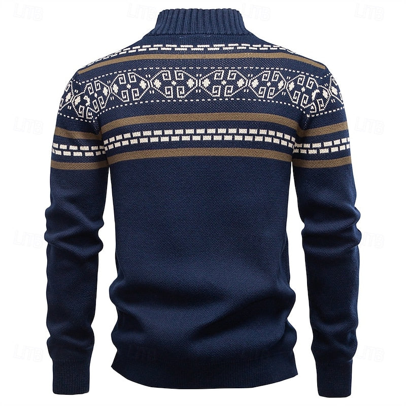 Alistair | Classic Fair Isle Cardigan with Stand Collar