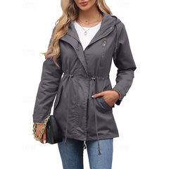 Gwendolyn | Hooded Utility Coat with Drawstring Waist - Grey
