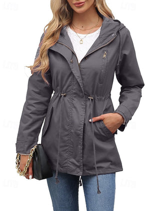 Gwendolyn | Hooded Utility Coat with Drawstring Waist - Grey