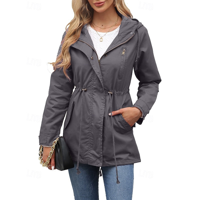 Gwendolyn | Hooded Utility Coat with Drawstring Waist - Grey