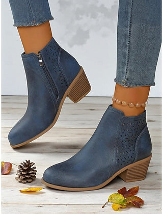 Martha | Perforated Ankle Boots with Stacked Block Heel