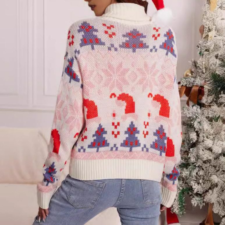 Joy | Roll-Neck Christmas Jumper with Snowflake and Tree Motifs
