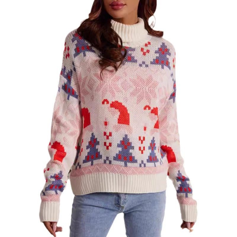 Joy | Roll-Neck Christmas Jumper with Snowflake and Tree Motifs