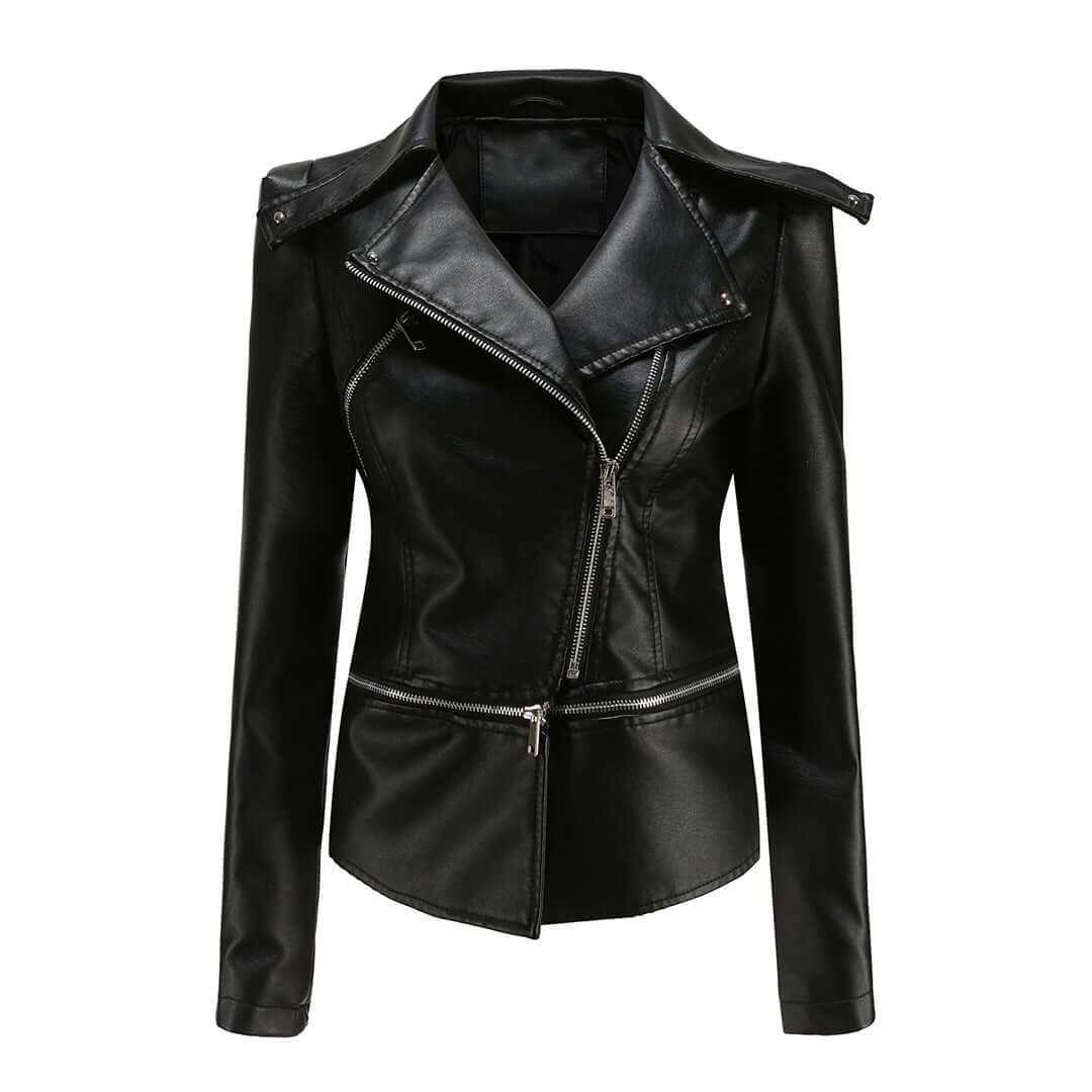 Zaria | Women's Chic Leather Jacket with Double Zip Detail