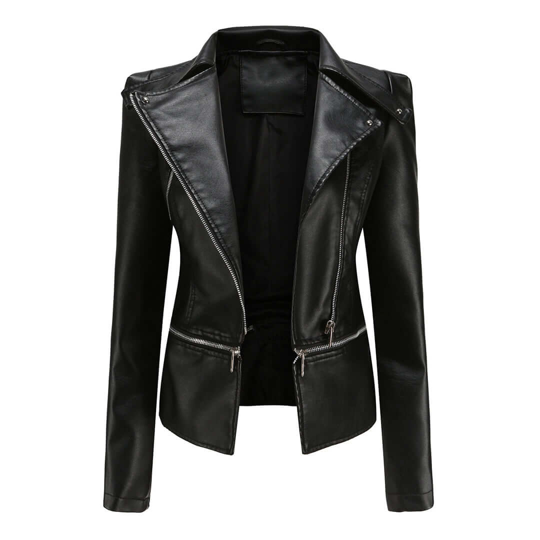 Zaria | Women's Chic Leather Jacket with Double Zip Detail