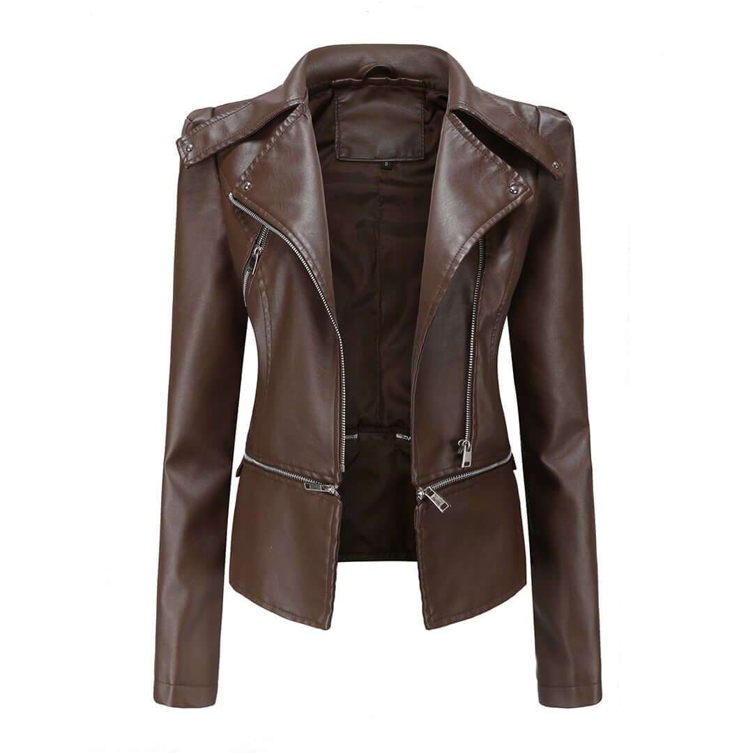 Zaria | Women's Chic Leather Jacket with Double Zip Detail