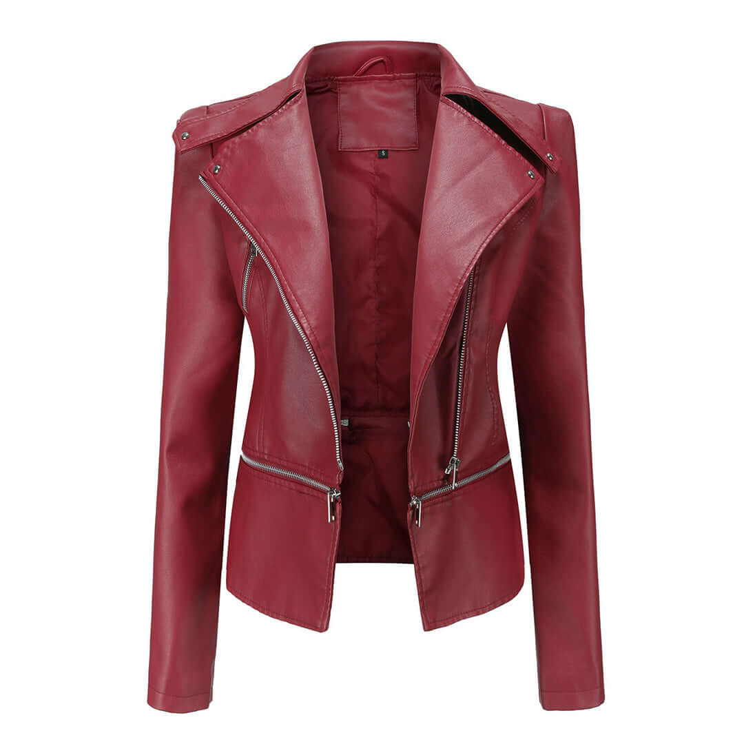 Zaria | Women's Chic Leather Jacket with Double Zip Detail