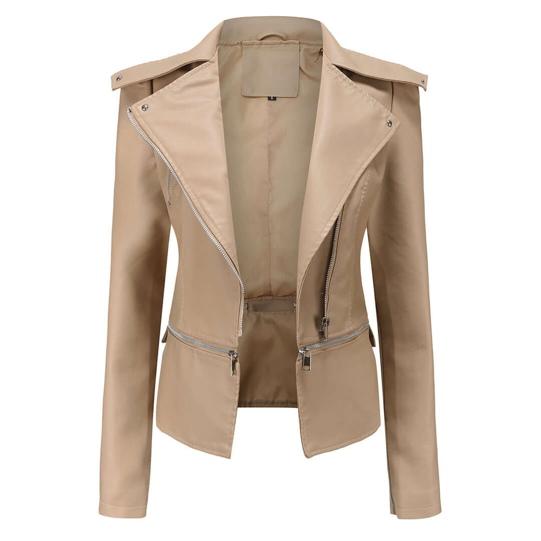 Zaria | Women's Chic Leather Jacket with Double Zip Detail