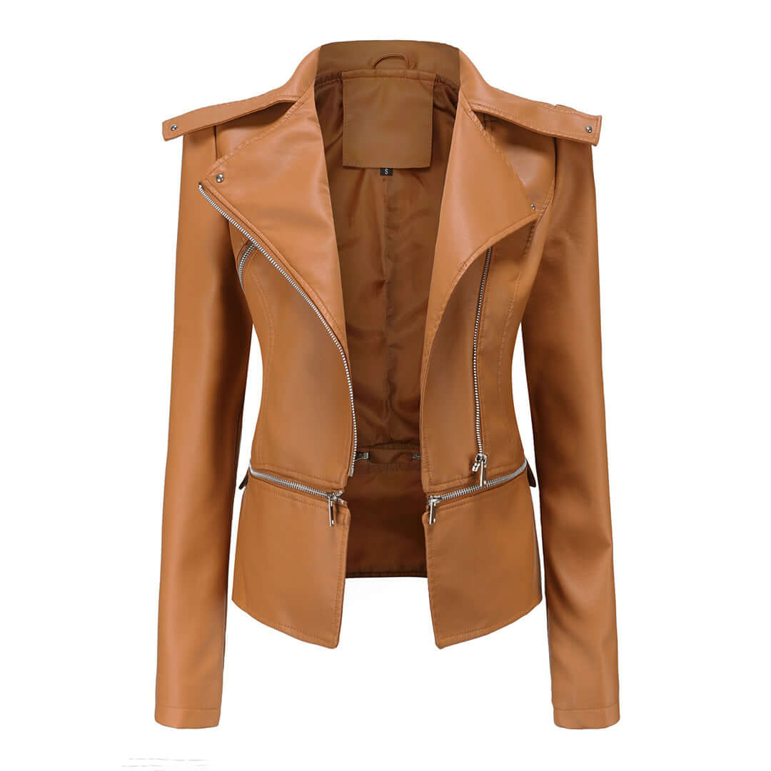 Zaria | Women's Chic Leather Jacket with Double Zip Detail