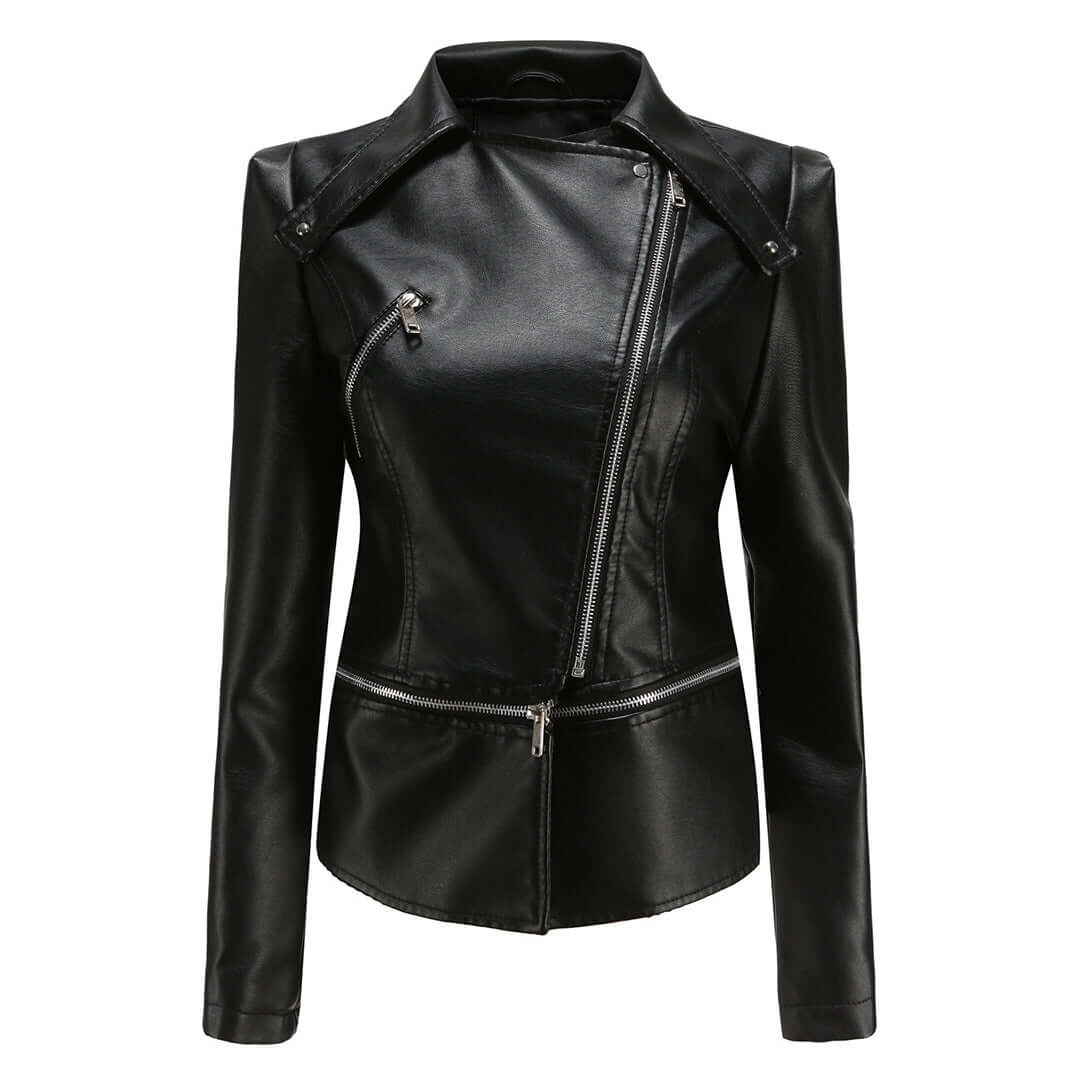 Zaria | Women's Chic Leather Jacket with Double Zip Detail