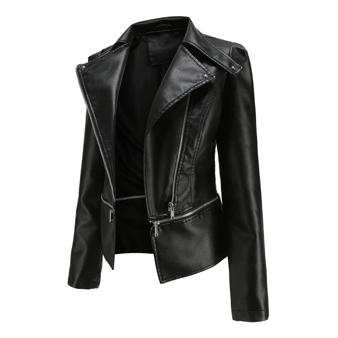 Zaria | Women's Chic Leather Jacket with Double Zip Detail
